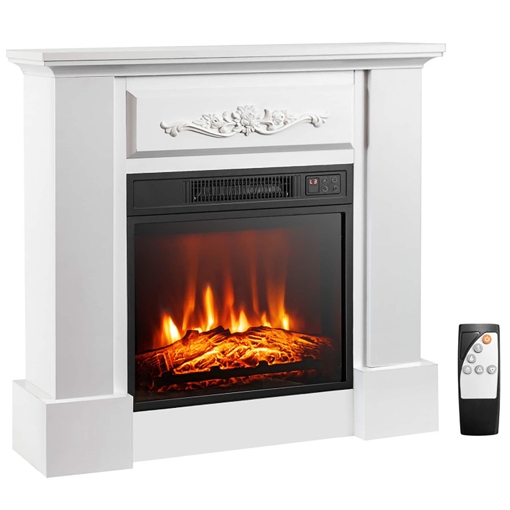 BABOOM 32-in W White TV Stand with Fan-forced Wall-mount Electric Fireplace with Remote Control Included