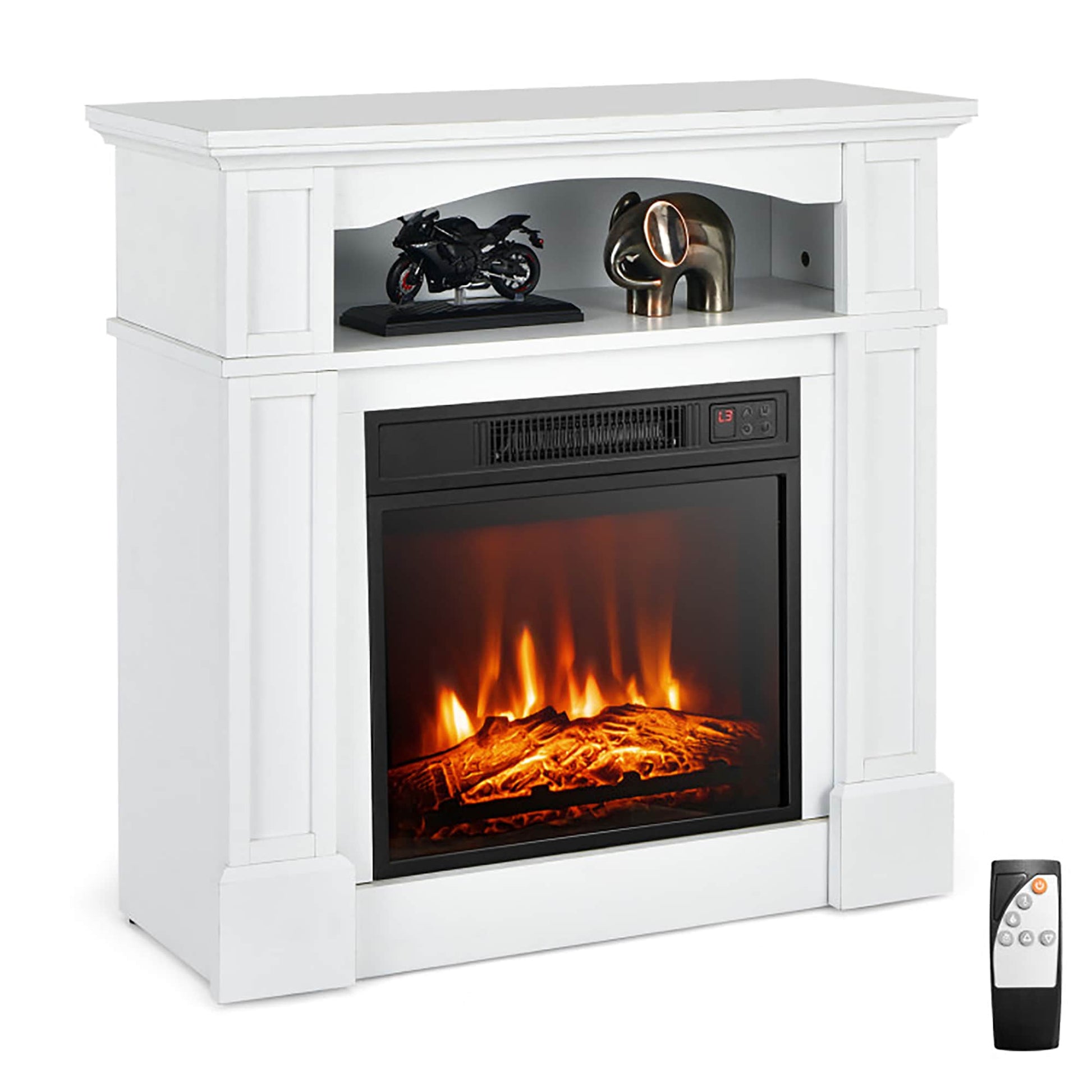 BABOOM 32-in W White TV Stand with Fan-forced Electric Fireplace BOM-10102-WH-CO