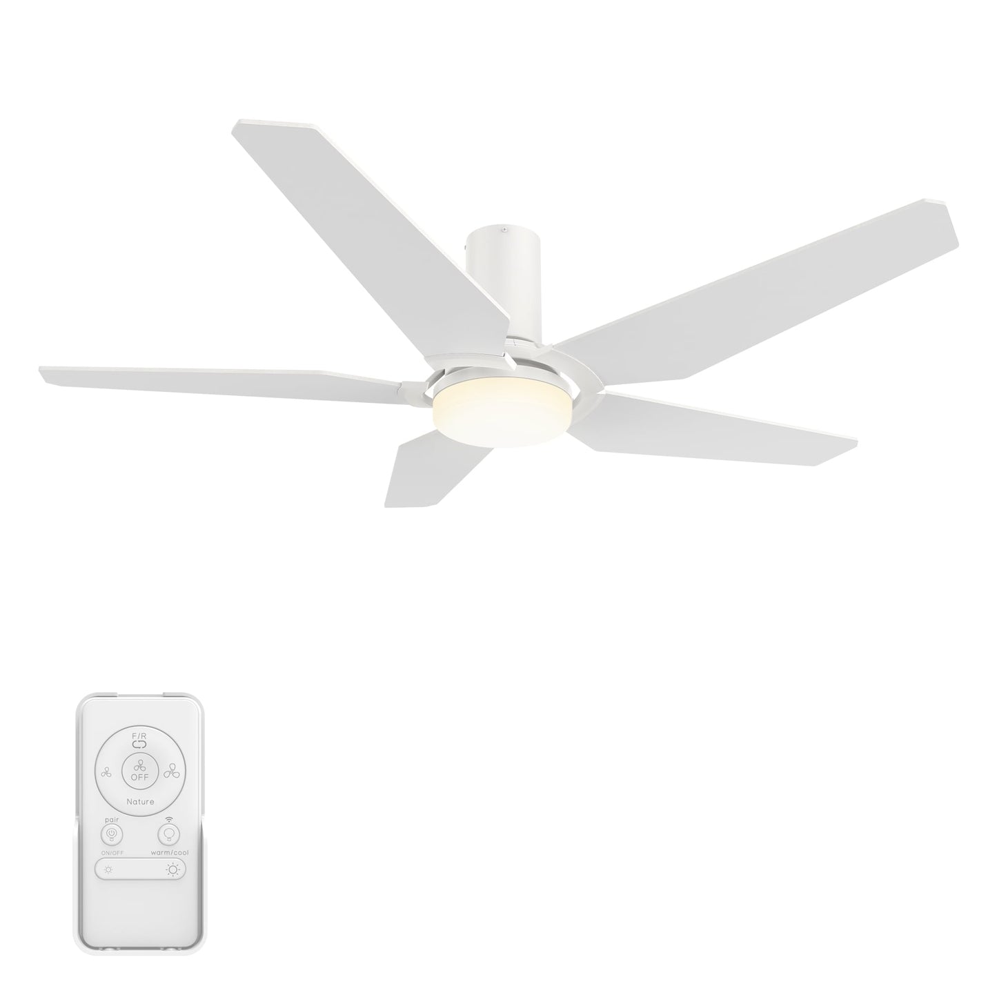 CARRO USA Voyager 52-in White Indoor/Outdoor Flush Mount Smart Ceiling Fan with Light and Remote (5-Blade) LS525B-L22-W1-1-FM