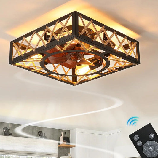 Oaks Decor Pavia 20-in Black Color-changing Indoor Flush Mount Smart Fandelier Ceiling Fan with Light and Remote (7-Blade) L6008