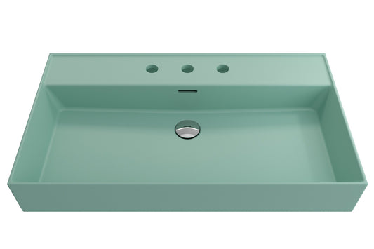 BOCCHI Fire clay Wall-mount Rectangular Modern Matte Mint Green Bathroom Sink ( 32-Inches x 18.25-Inches )