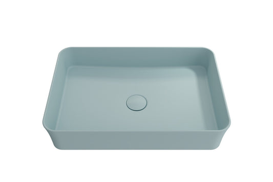 BOCCHI Fire clay Vessel Rectangular Modern Matte Ice Blue Bathroom Sink ( 21.5-Inches x 14.5-Inches )