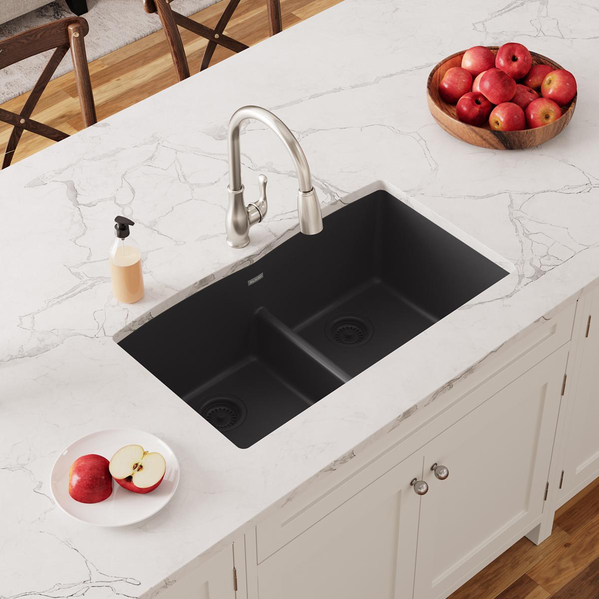 Elkay Undermount 33-in x 19-in Quartz Double equal bowl Kitchen Sink