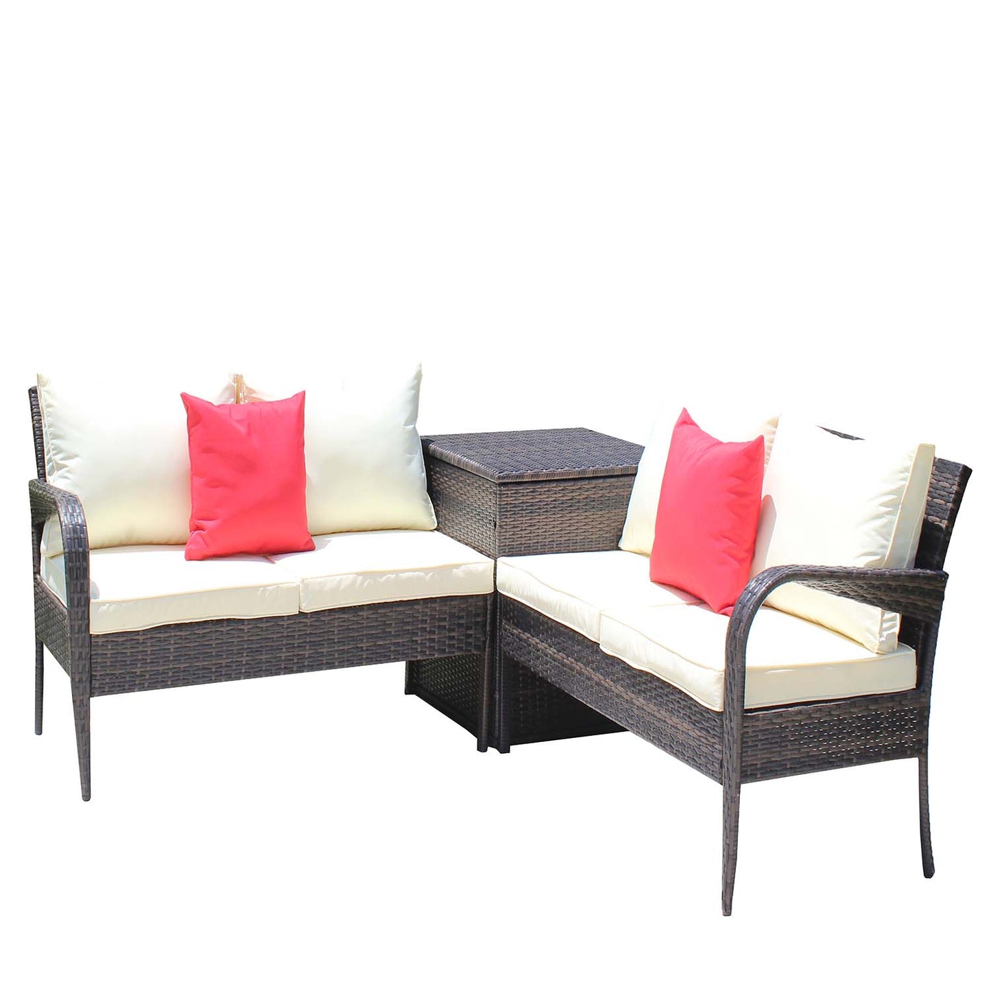 SINOFURN 3 -Piece Wicker Patio Conversation Set with Off-white Cushions