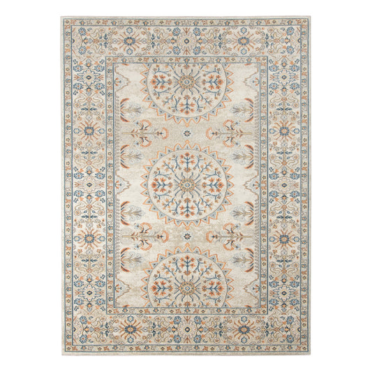 AMER Bohemian 8 x 10 (ft) Loomed Polypropylene Beige/Orange Rectangular Indoor/Outdoor Border Area rug