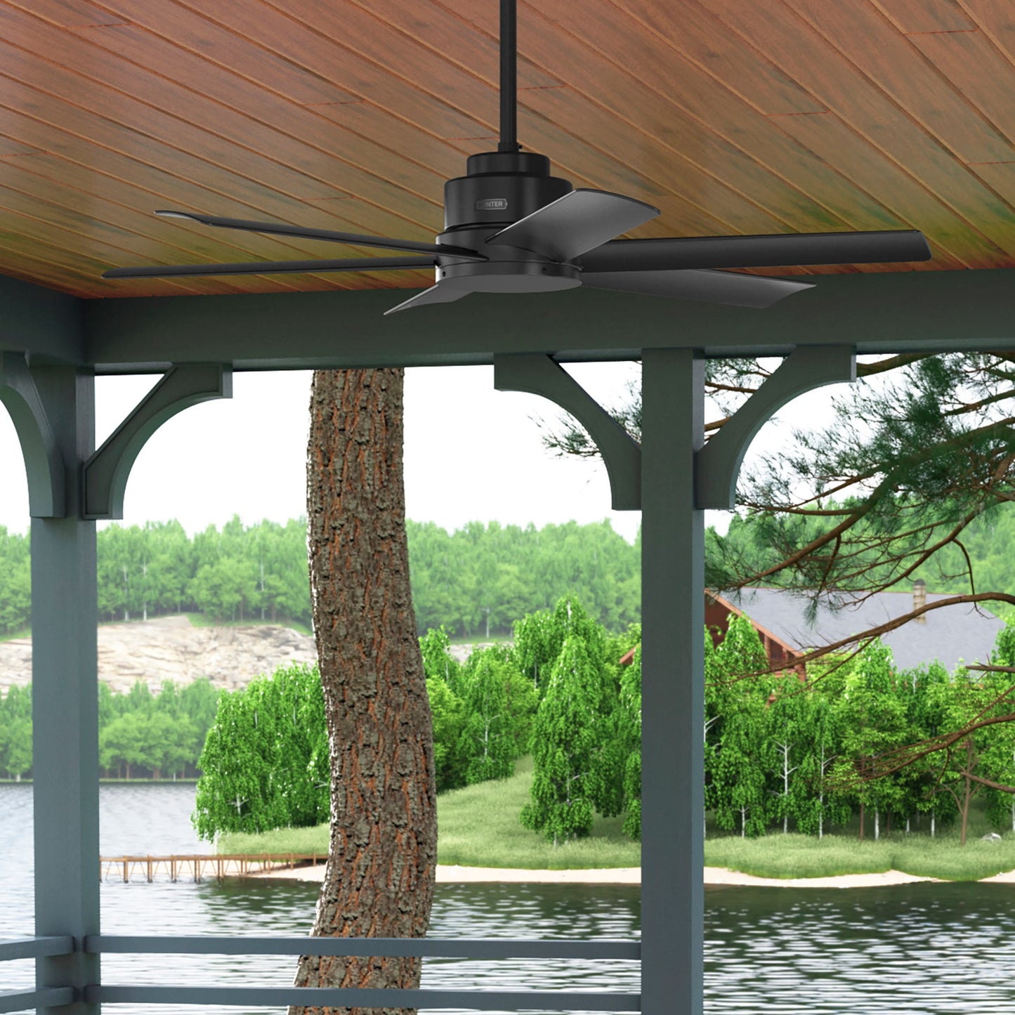 Hunter Kennicott 52-in Outdoor Matte Black with Matte Black Blades Ceiling Fan Without Light ( 6 -Blade ) 4929158