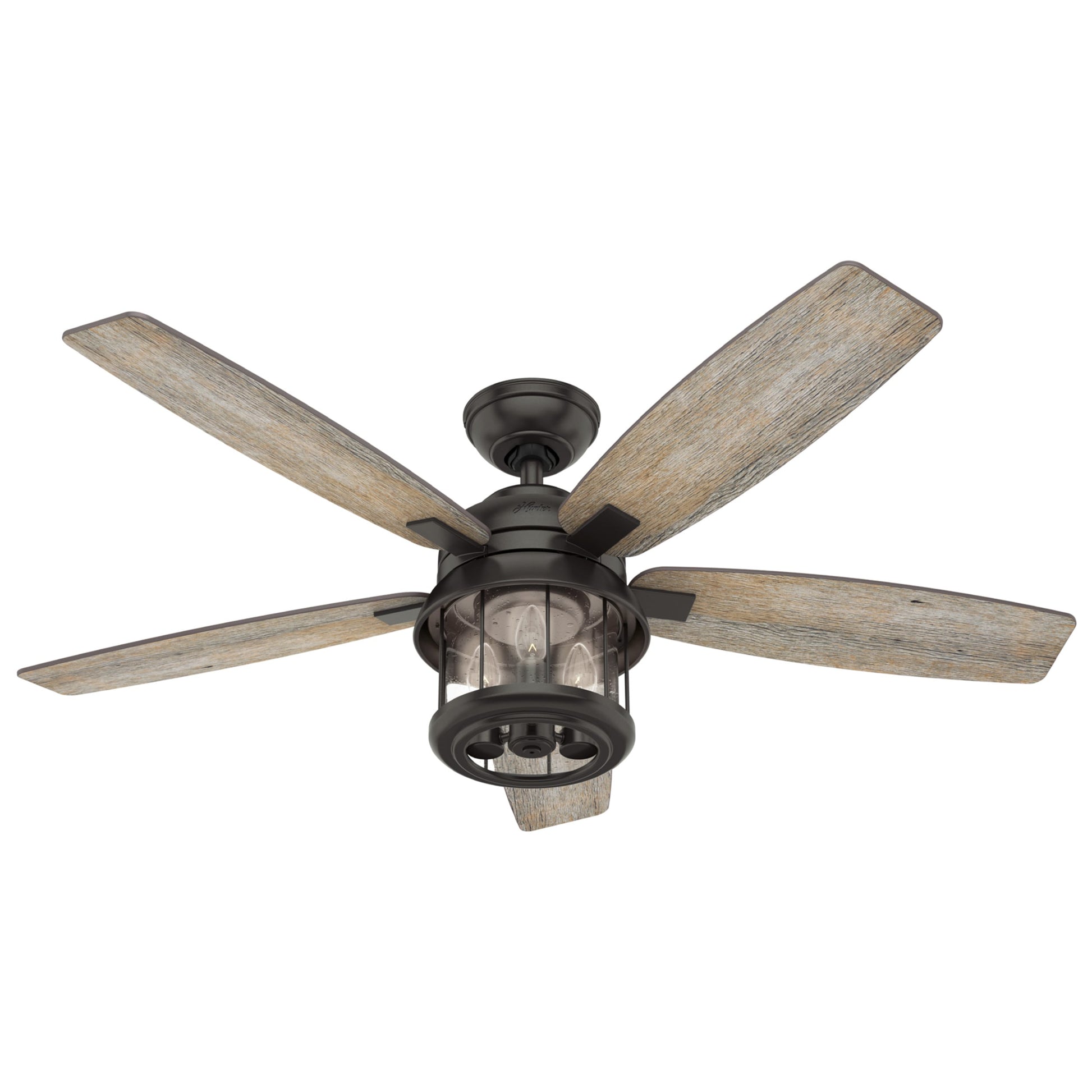 Hunter Coral Bay 52-in Outdoor Noble Bronze with Barnwood/Drifted Oak Blades Ceiling Fan With Light and Remote ( 5 -Blade ) 1099723