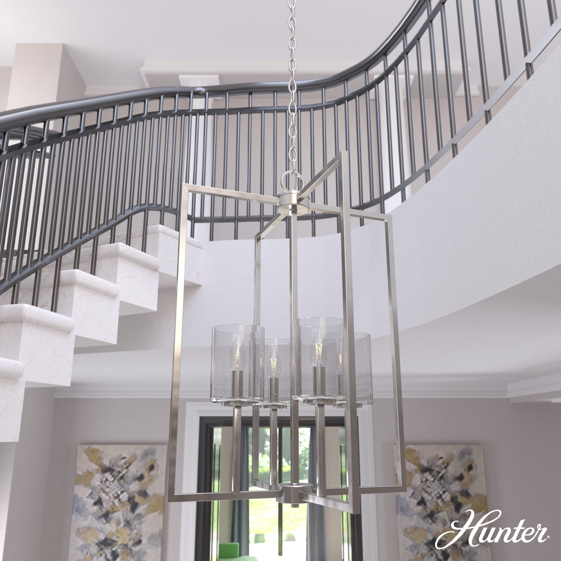 Hunter Kerrison 4 -Light Brushed Nickel Modern/contemporary Seeded glass Square Medium Hanging Kitchen island light 5281715