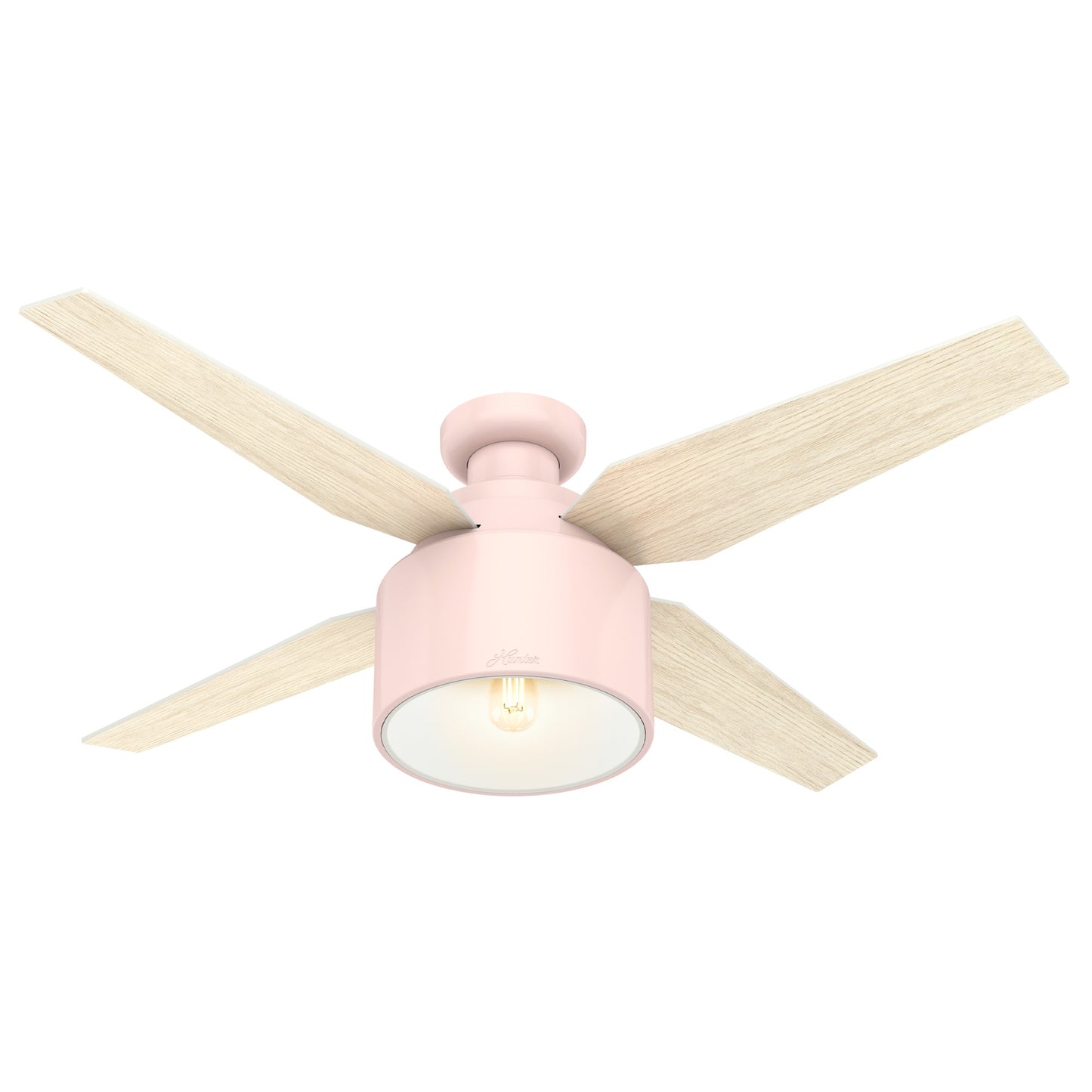 Hunter Cranbrook 52-in Flush Mount Blush Pink with Bleached Oak/Light Gray Oak Blades Ceiling Fan With Light - Remote Included ( 4 -Blade ) 1631489