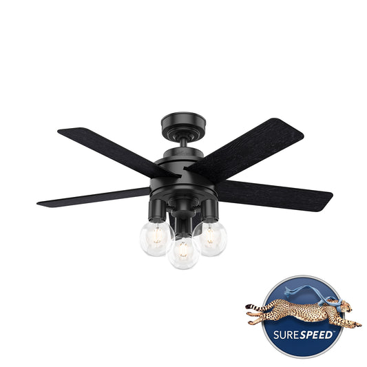 Hunter Hardwick 44-in Matte Black with Distressed Black Blades Ceiling Fan With Light - Remote Included ( 5 -Blade ) 2366468