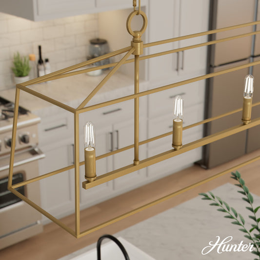 Hunter Fair Oaks 4 -Light Satin Gold Transitional Cage For Use in Bedrooms, Dining Rooms, Foyers, Kitchens, Living Rooms Chandelier 5730914