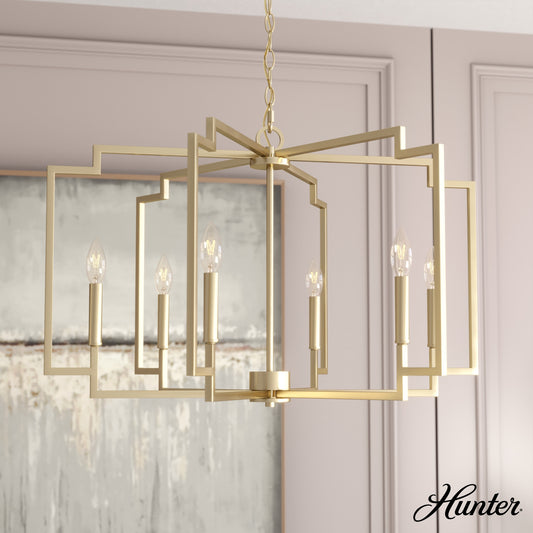 Hunter Zoanne 6 -Light Satin Gold Modern/contemporary Bare bulb For Use in Bedrooms, Dining Rooms, Foyers, Kitchens, Living Rooms Chandelier