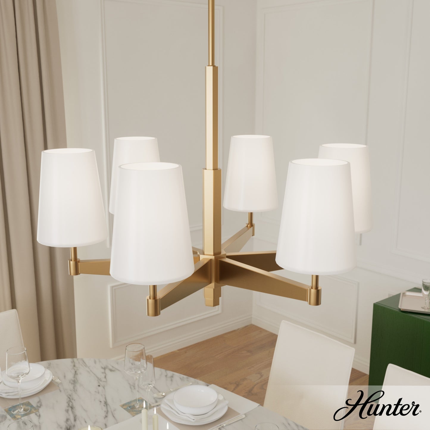 Hunter Nolita 6 -Light Satin Gold Modern/contemporary For Use in Bedrooms, Dining Rooms, Foyers, Kitchens, Living Rooms Chandelier 5281584