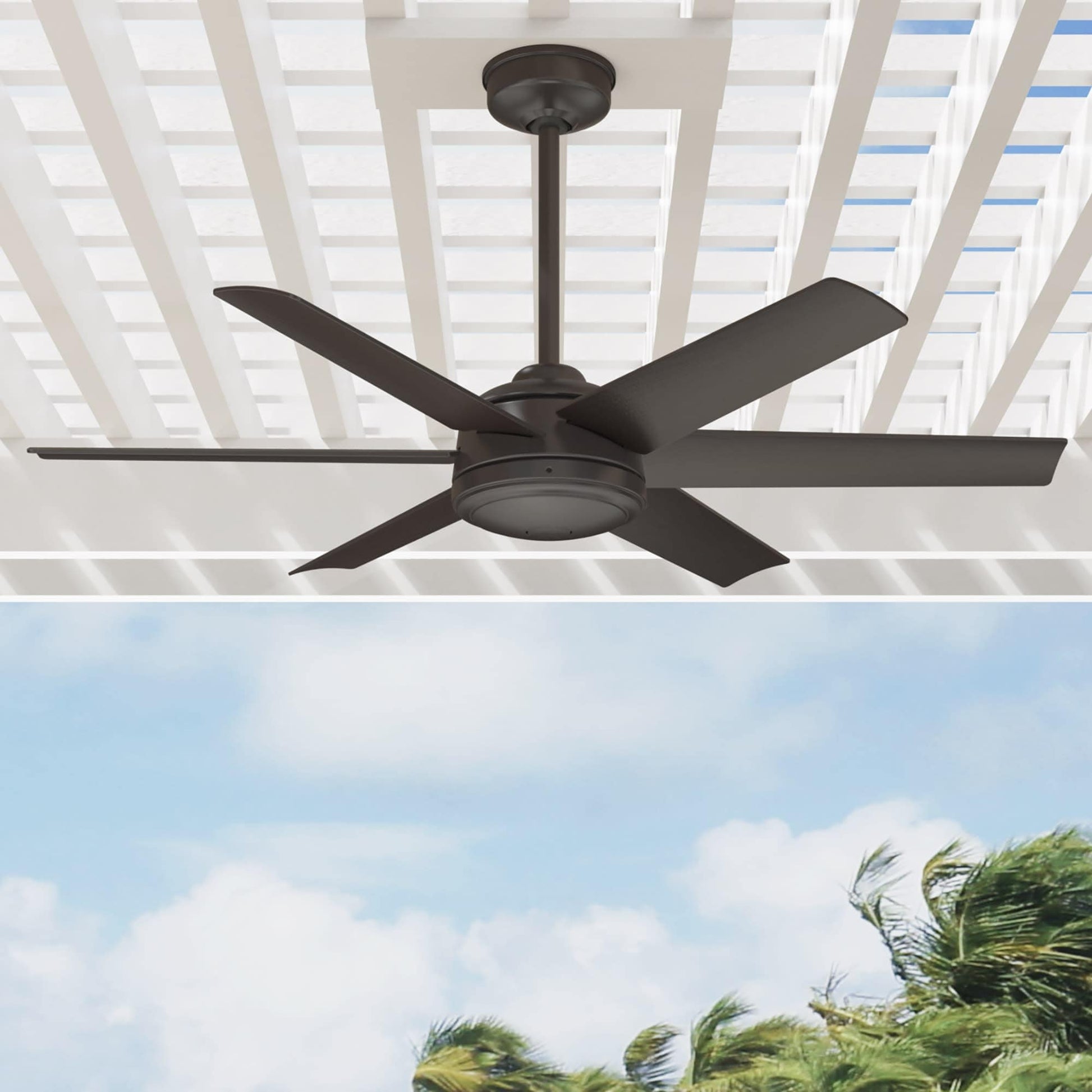 Hunter Jetty WeatherMax 52-in Outdoor Noble Bronze with Noble Bronze Blades Ceiling Fan Without Light ( 6 -Blade ) 4963832