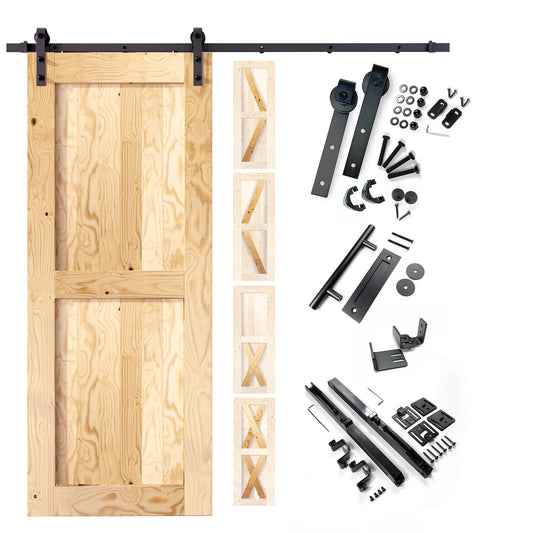 HOMACER 32-in x 84-in Unfinished Unfinished Pine Wood Solid core Single Barn Door (Hardware Included)
