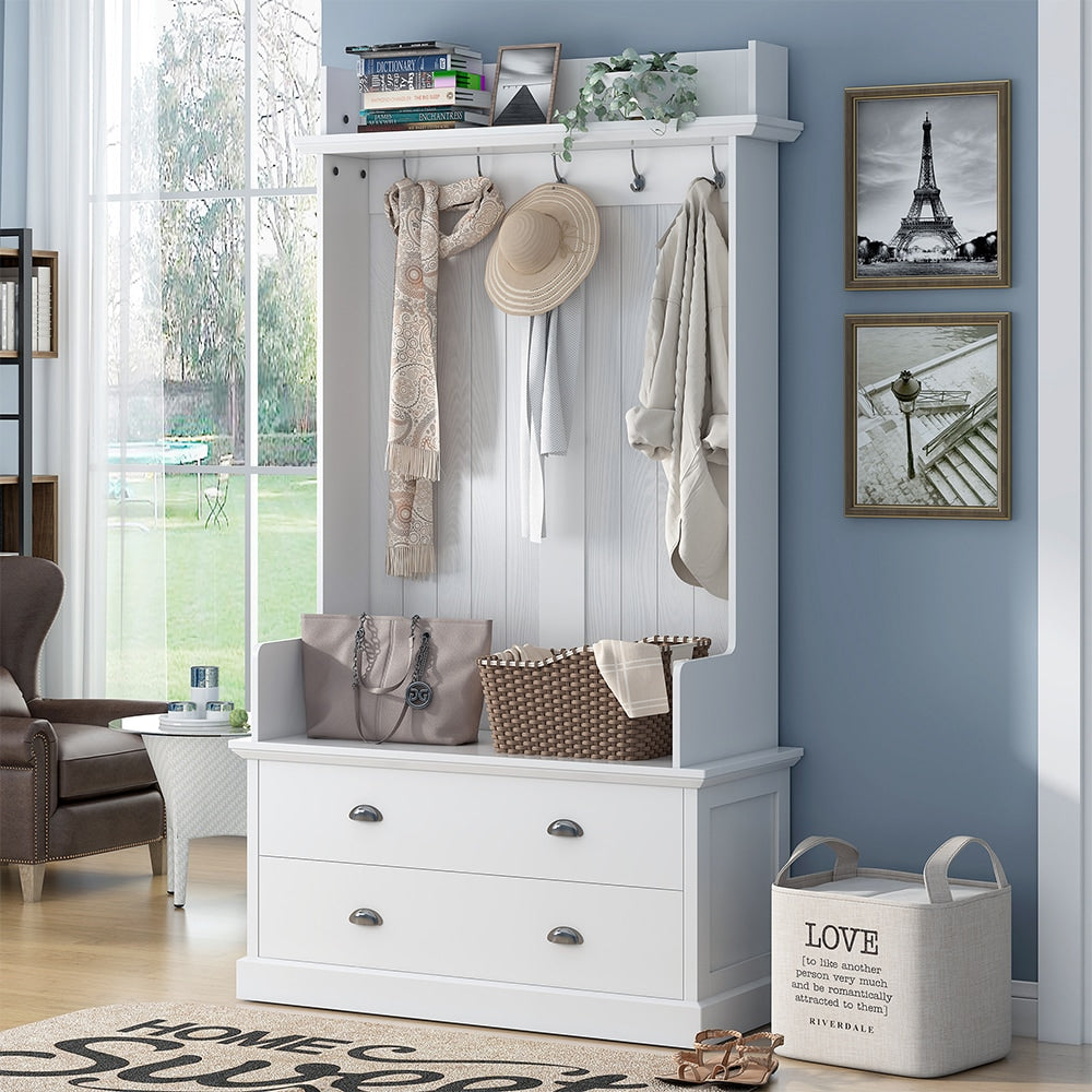 Runesay Hall Tree Farmhouse 38.5-Inches White Composite Hall Tree