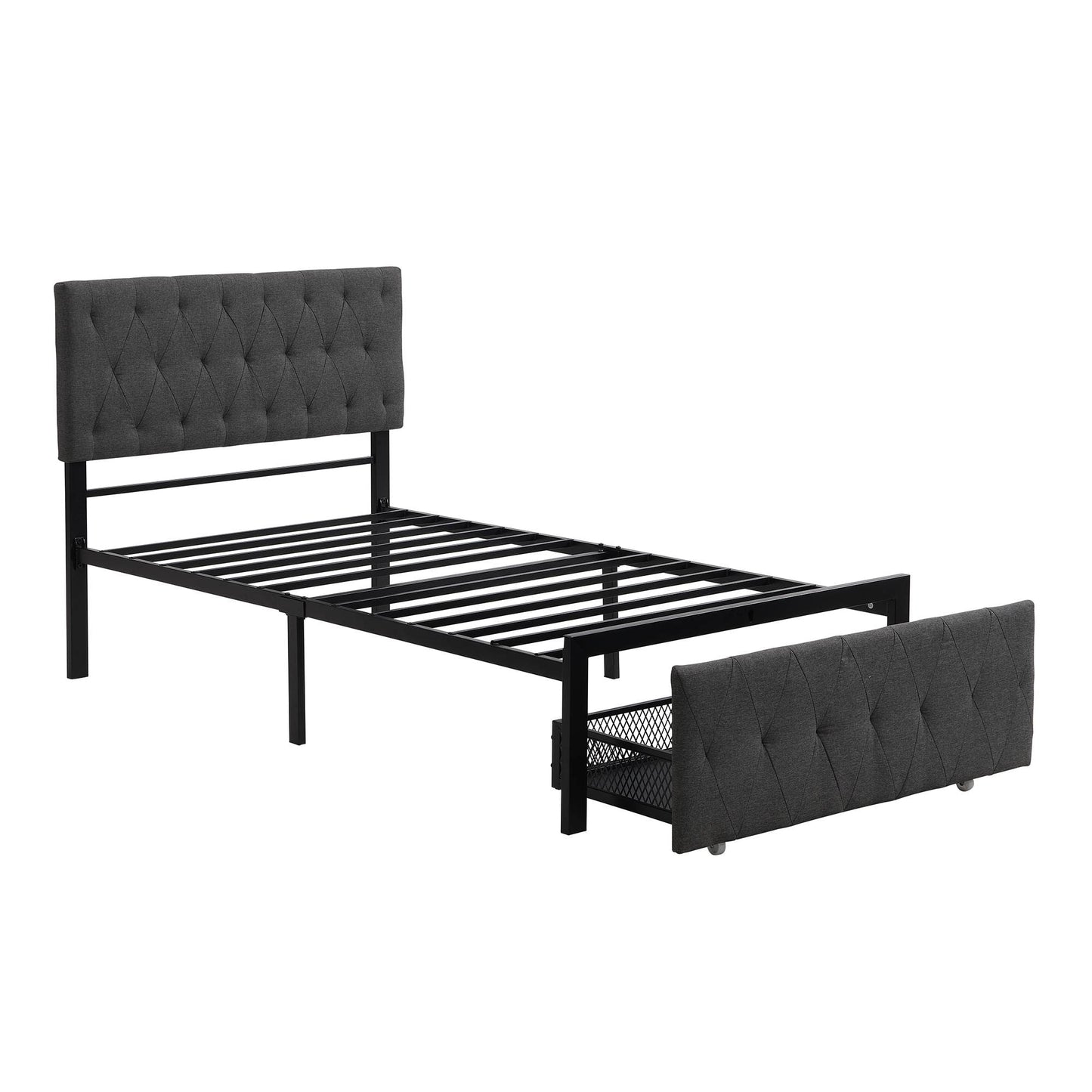 Yiekholo Gray Twin Metal Upholstered Bed with Storage
