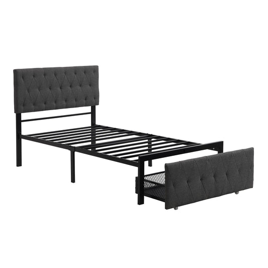 Yiekholo Gray Twin Metal Upholstered Bed with Storage