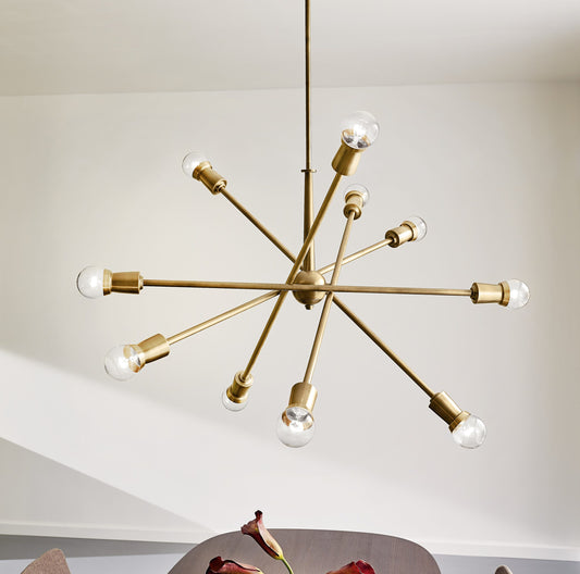 Kichler Armstrong 10 -Light Brass Mid-century For Use in Bedrooms, Dining Rooms, Foyers, Kitchens, Living Rooms Chandelier 1331738