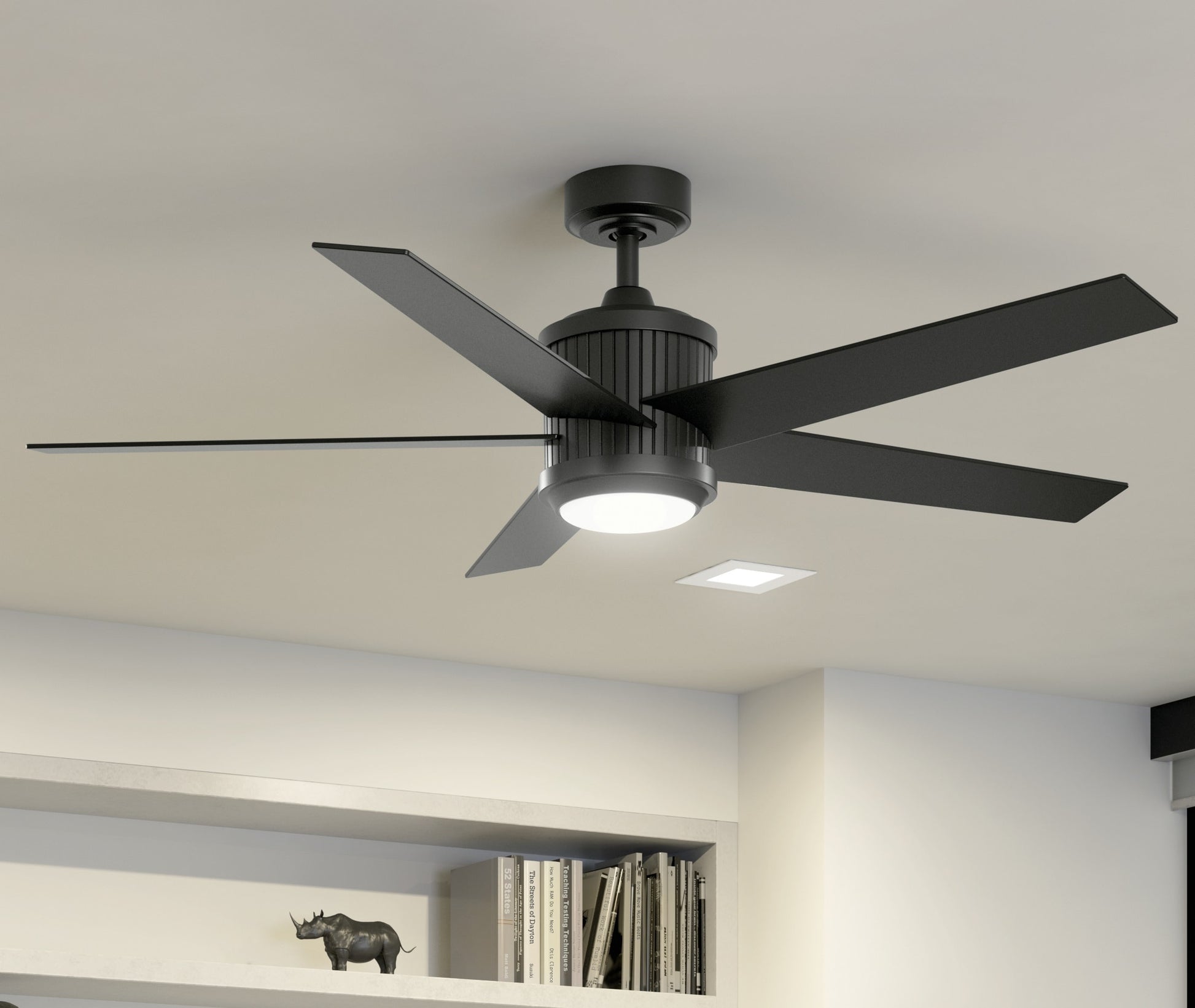 Kichler Brahm 56-in Integrated LED Satin Black with Satin Black/Silver Blades Ceiling Fan With Light - Remote Included ( 5 -Blade ) 4355706