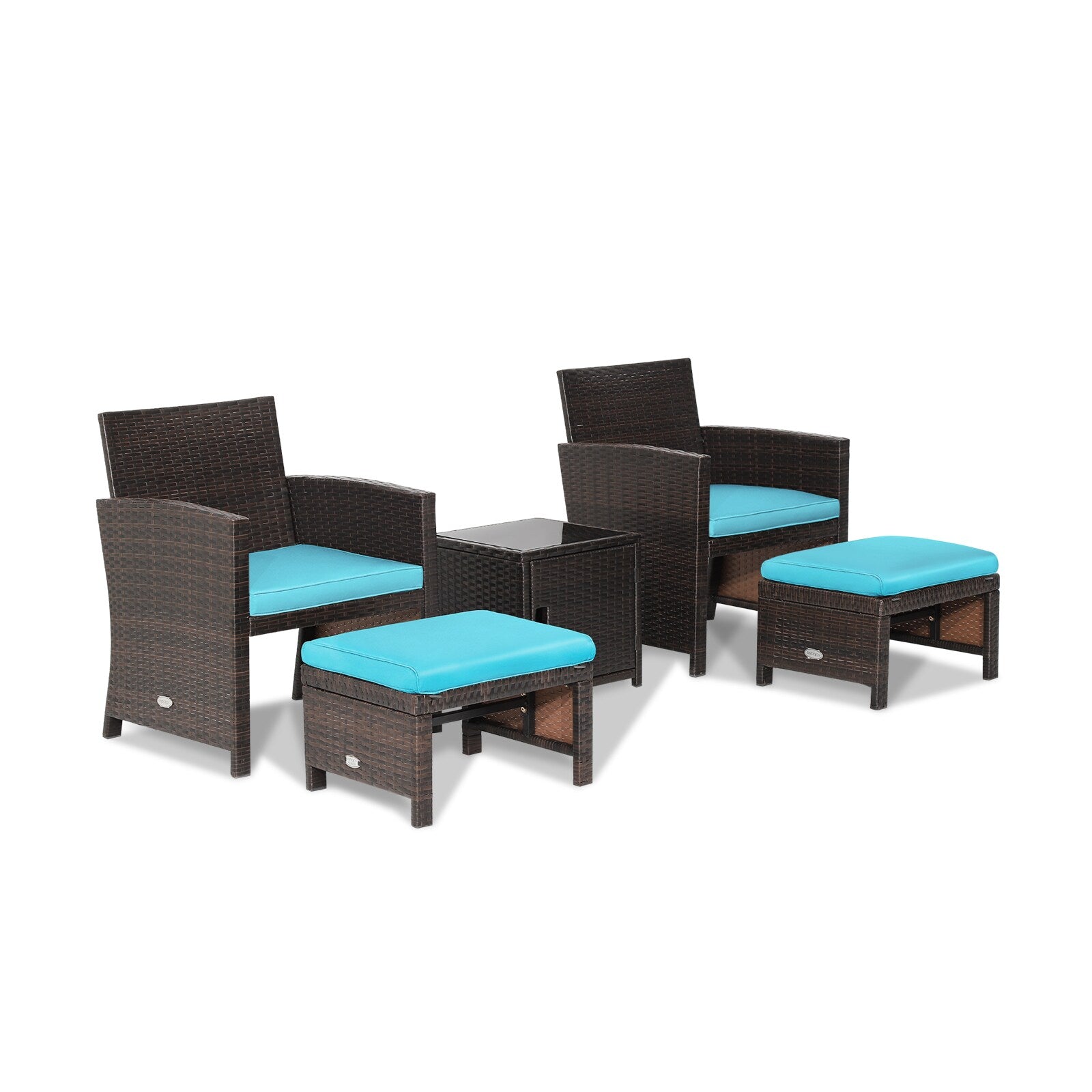 Forclover Patio Conversation Sets 5 -Piece Rattan Patio Conversation Set with Light Blue Cushions