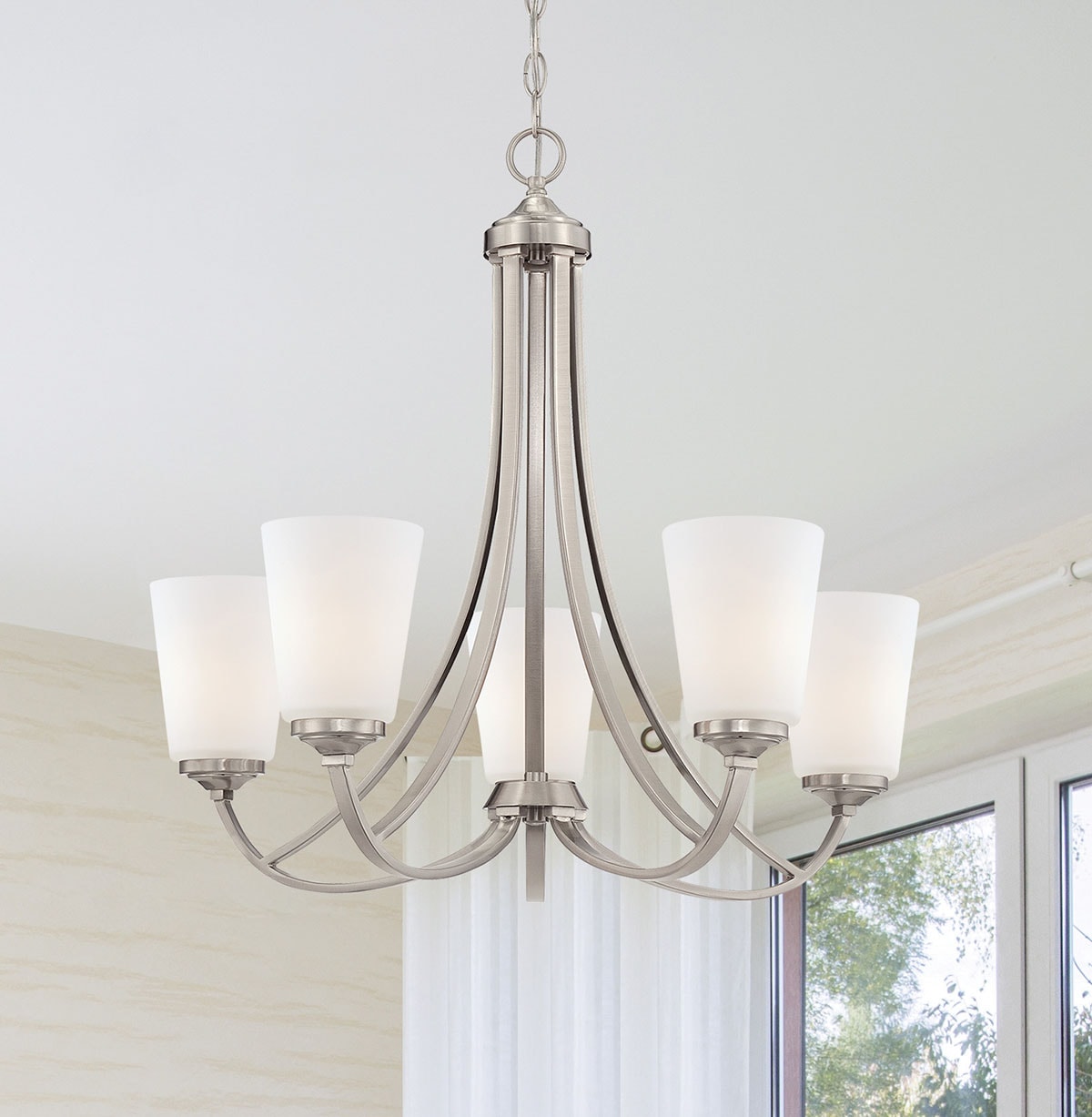 Minka Lavery Overland Park 5 -Light Brushed Nickel Transitional For Use in Bedrooms, Dining Rooms, Foyers, Kitchens, Living Rooms Chandelier 1664531