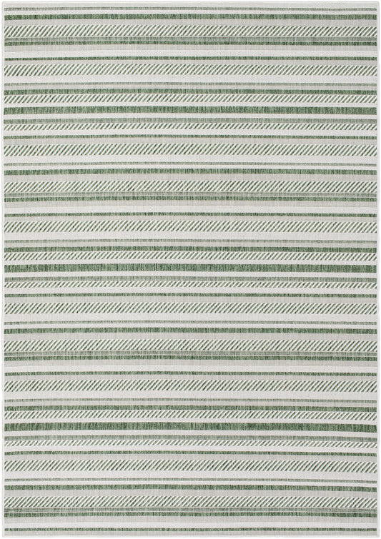 Livabliss Eagean 7 x 10 (ft) Polypropylene Green Rectangular Outdoor Stripe Area rug
