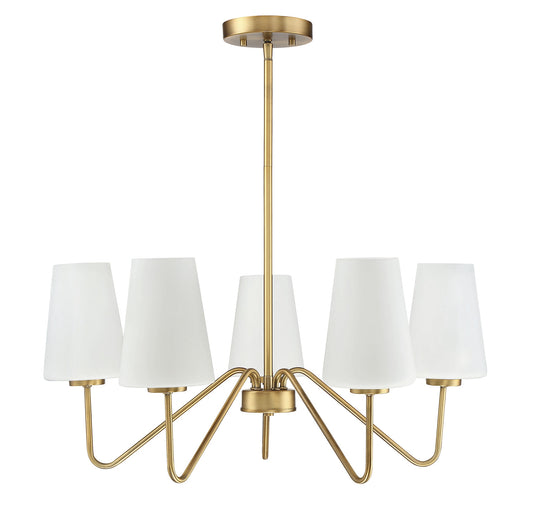Meridian Lite Trends Meridian 5 -Light Brushed Brass Modern/contemporary For Use in Bedrooms, Dining Rooms, Foyers, Kitchens, Living Rooms Chandelier