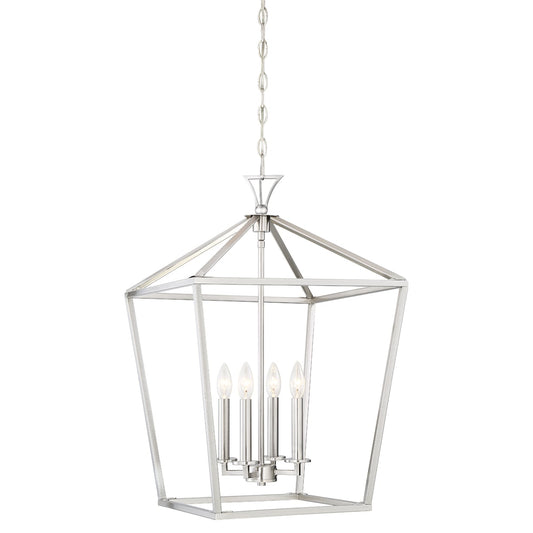 Savoy House Essentials Essentials 4 -Light Satin Nickel Traditional Lantern Medium Hanging Pendant light