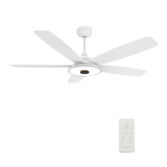 CARRO USA Hardley 56-in White Color-changing Indoor/Outdoor Smart Ceiling Fan with Light and Remote (5-Blade) LS565H-L13-W1-1