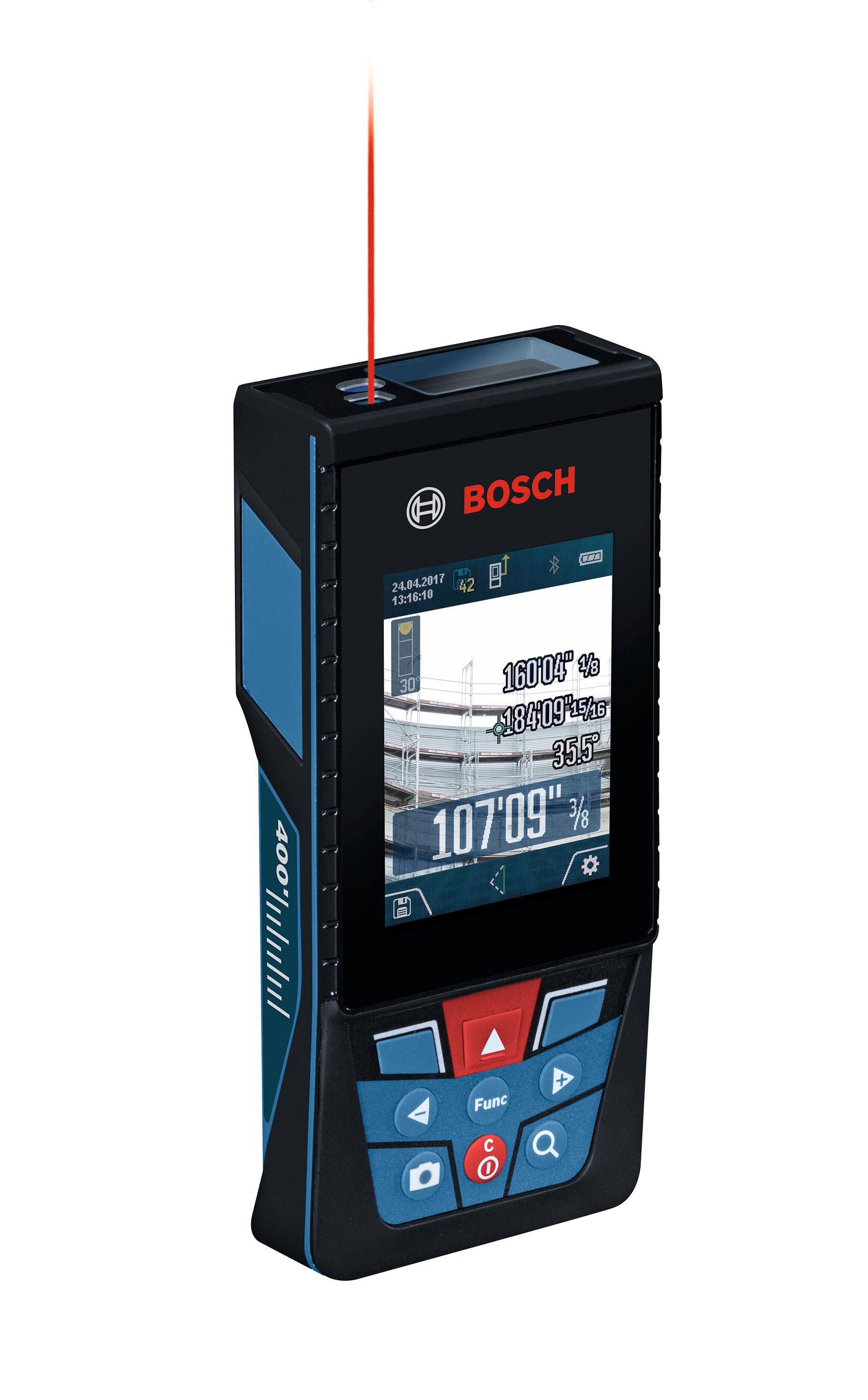 Bosch BLAZE 400-ft Outdoor Red Laser Distance Measurer with Backlit Display and Bluetooth Compatibility GLM400C
