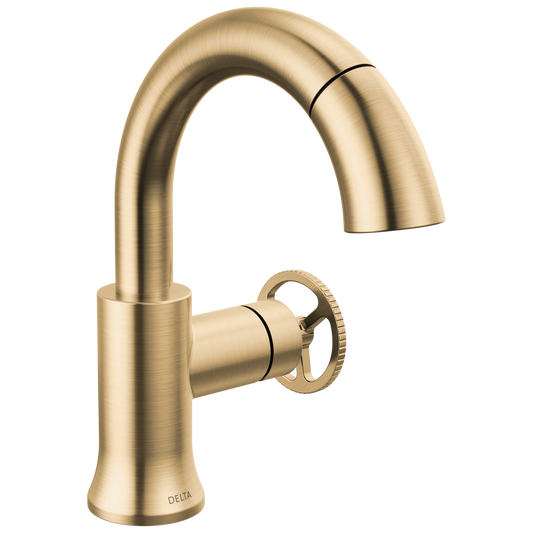Delta Trinsic Champagne Bronze Single hole 1-handle WaterSense Mid-arc Residential Handle Pull-down Bathroom Sink Faucet with Drain