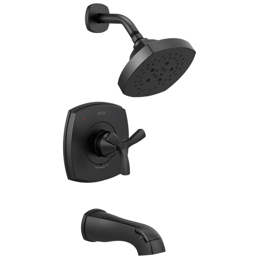 Delta Stryke Matte Black 1-handle Multi-function 7.0-Inches Round Bathtub and shower Faucet with Valve