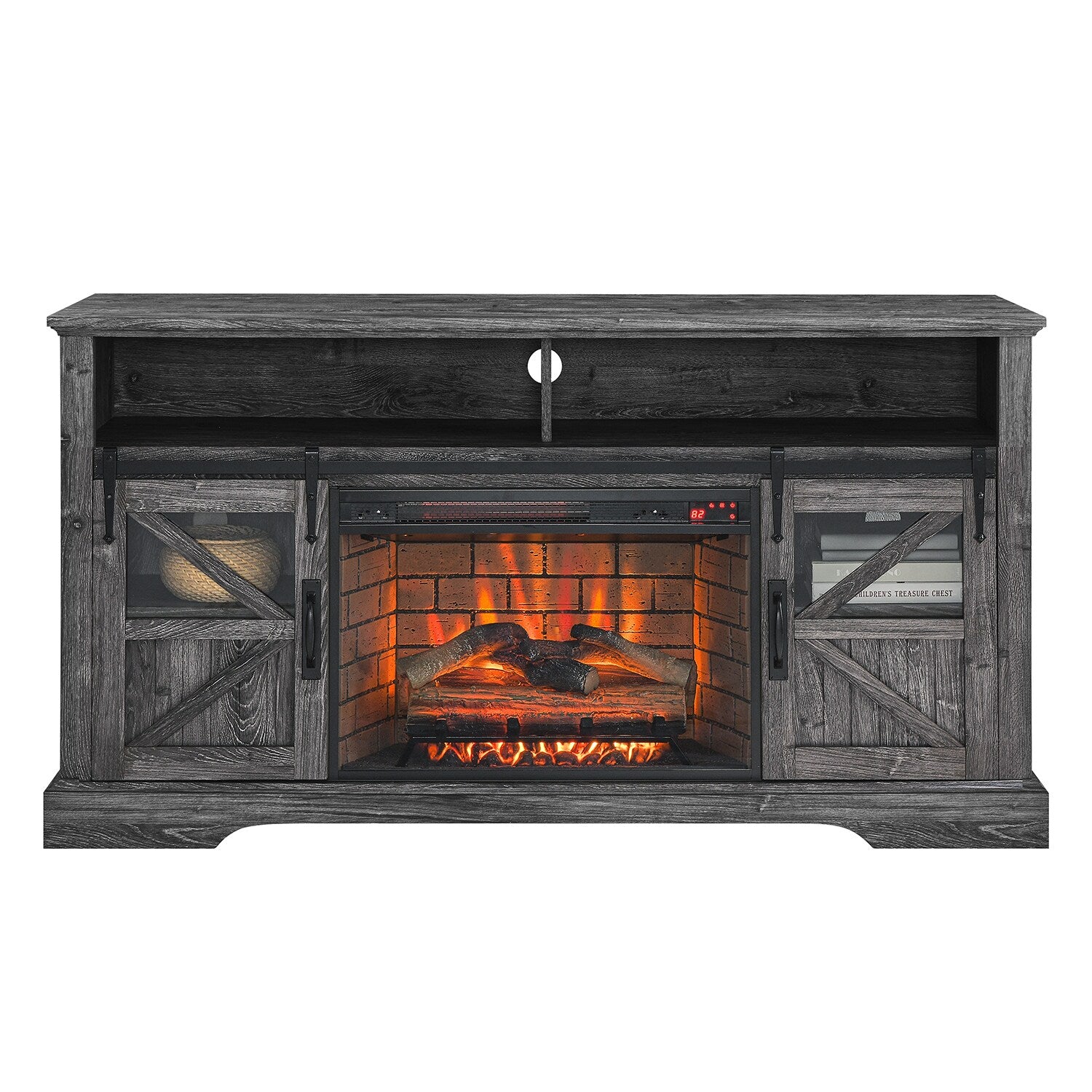 SINOFURN 60-in W Gray TV Stand with LED Electric Fireplace SYC070010GY