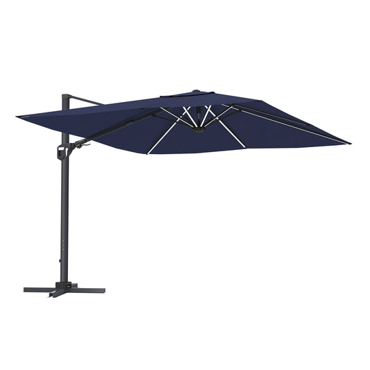 Clihome 11-ft Aluminum Navy Crank Cantilever Patio Umbrella with Lights