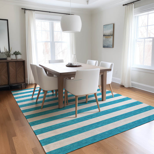 Addison Rugs Chantille ACN528TE 10 x 14 (ft) Teal Rectangular Indoor/Outdoor Stripe Machine washable Area rug
