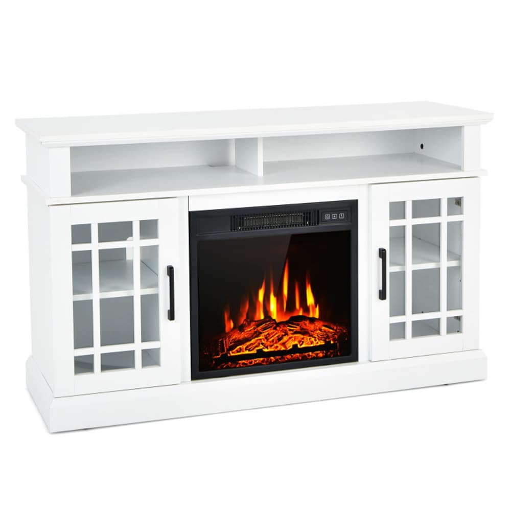 BABOOM 48-in W White TV Stand with Fan-forced Electric Fireplace BOM-10102-NA-CO