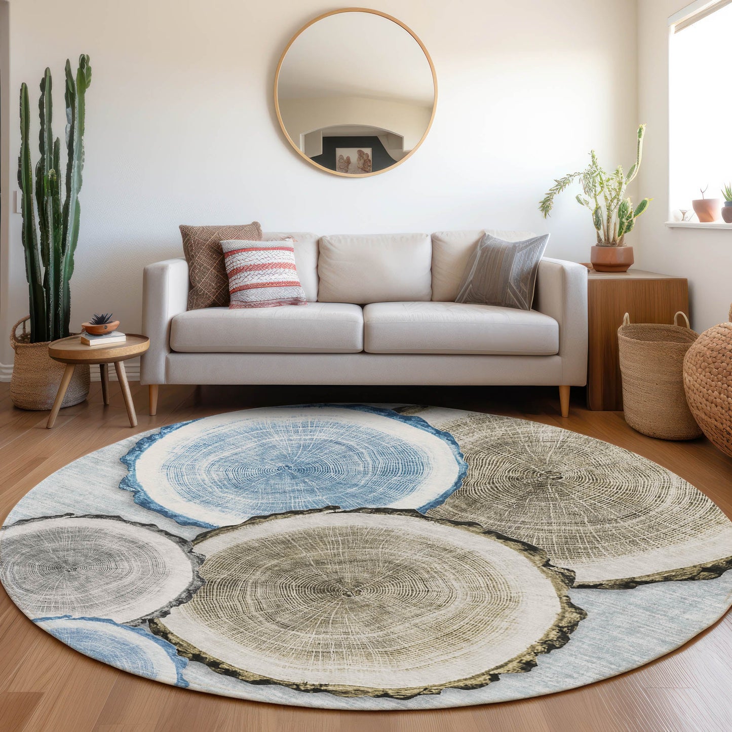 Addison Rugs Chantille ACN575BU 8 x 8 (ft) Blue Round Indoor/Outdoor Geometric Machine washable Area rug