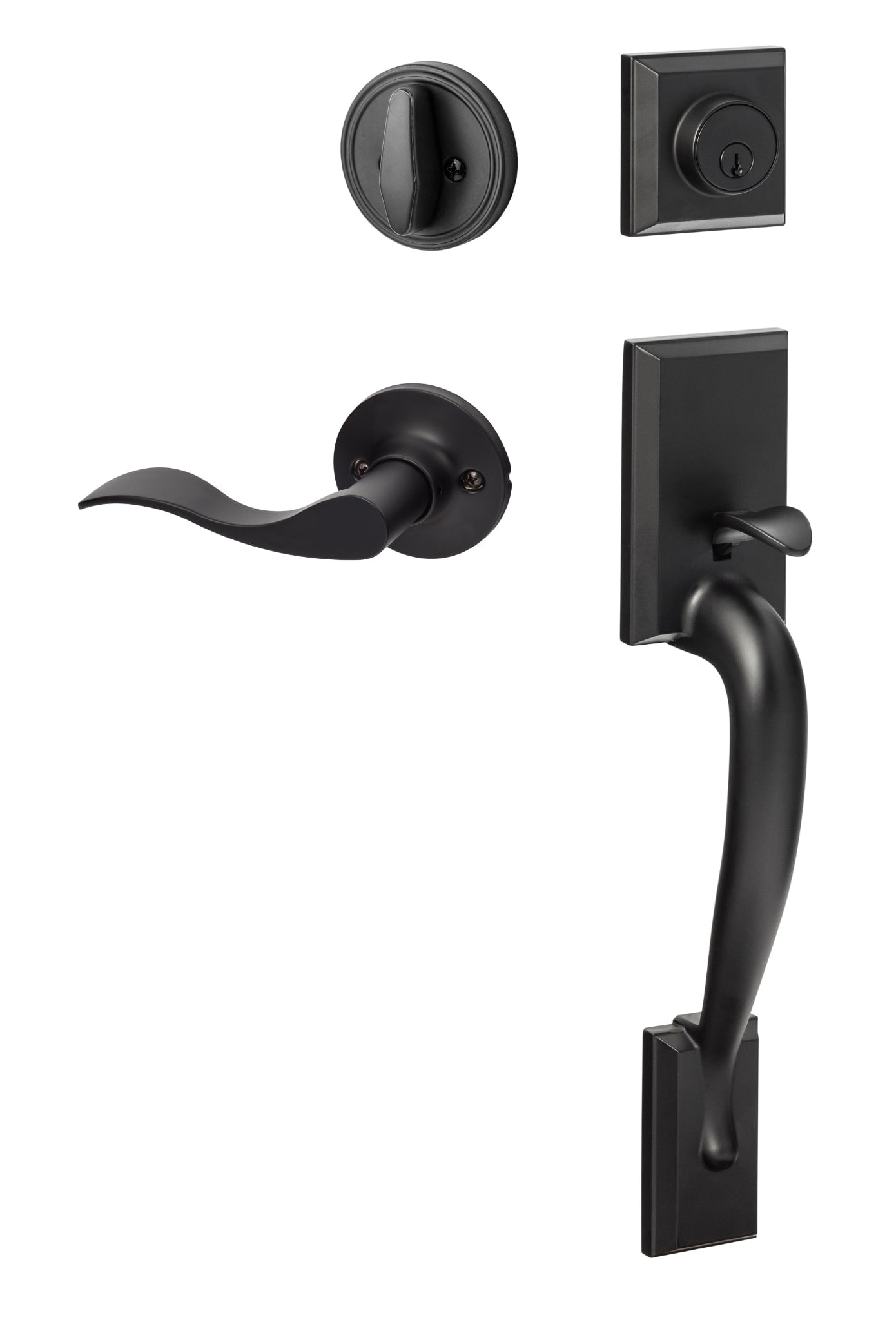 Sure-Loc Hardware Sure-Loc Door Hardware Madison Flat Black Single-Cylinder Deadbolt Keyed Entry Door Handleset with Balboa Lever MA507-SB LH FBL