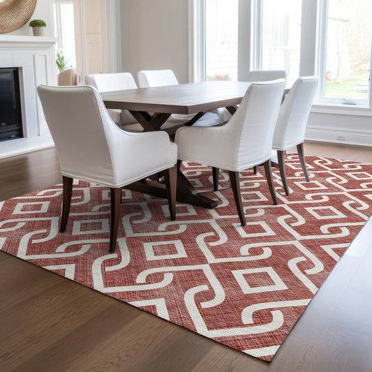 Addison Rugs Chantille ACN621BN 8 x 10 (ft) Burgundy Rectangular Indoor/Outdoor Geometric Machine washable Area rug