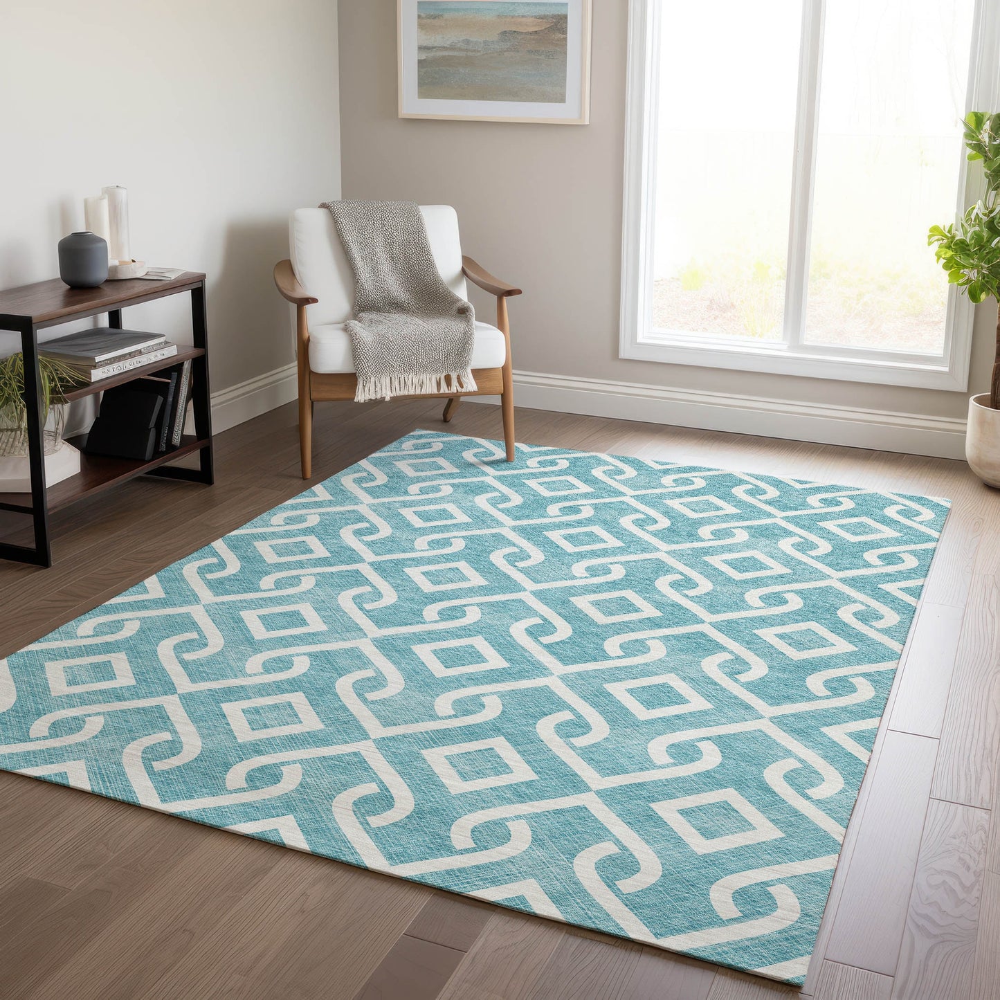 Addison Rugs Chantille ACN621TE 8 x 10 (ft) Teal Rectangular Indoor/Outdoor Geometric Machine washable Area rug