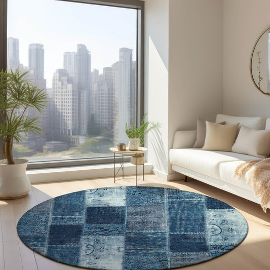 Addison Rugs Chantille ACN631BU 8 x 8 (ft) Blue Round Indoor/Outdoor Geometric Machine washable Area rug