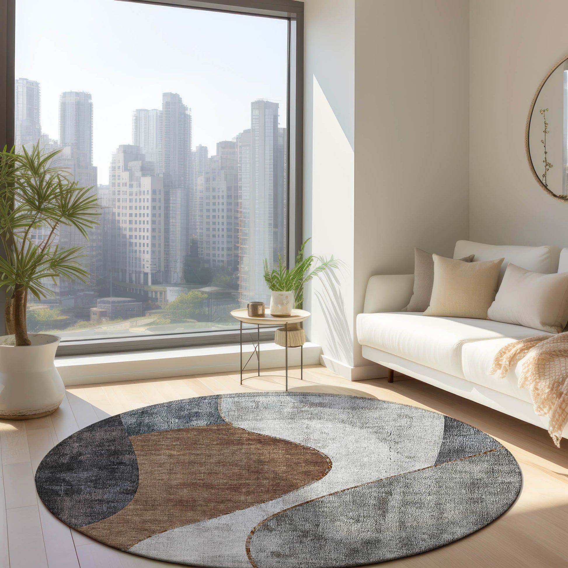 Addison Rugs Chantille ACN633GY 8 x 8 (ft) Gray Round Indoor/Outdoor Geometric Machine washable Area rug