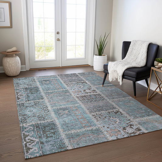 Addison Rugs Chantille ACN635TE 8 x 10 (ft) Teal Rectangular Indoor/Outdoor Geometric Machine washable Area rug
