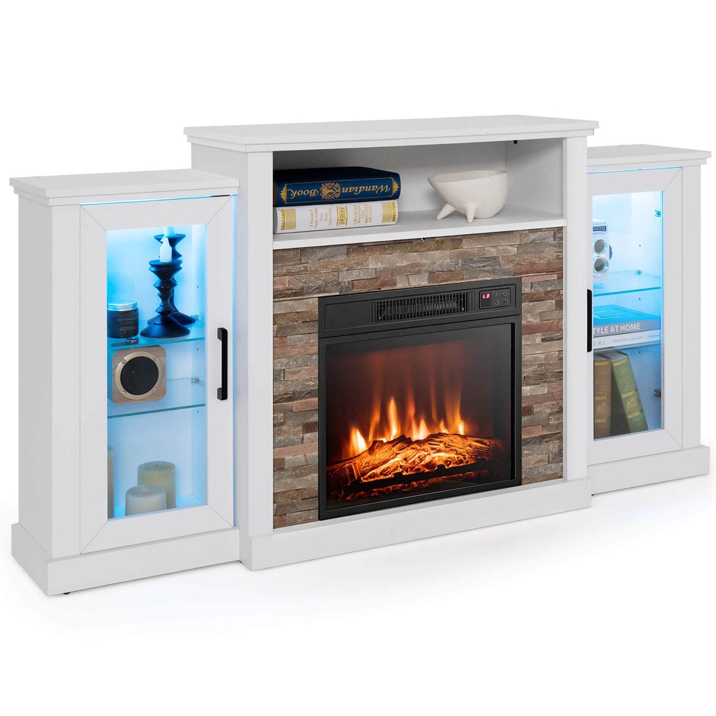Goplus 15-in W White TV Stand with LED Electric Fireplace FP10181US-WH