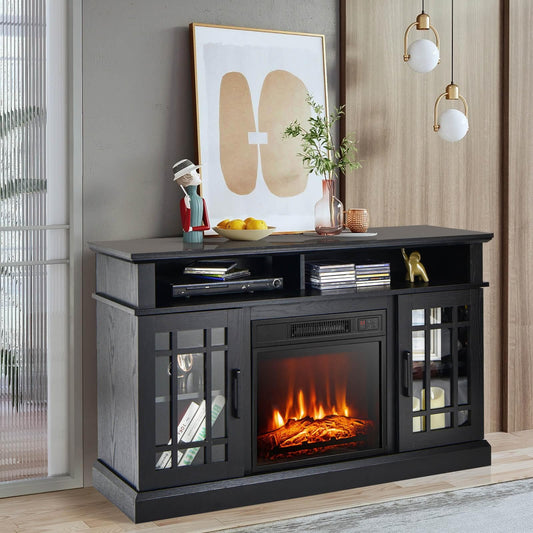 BABOOM 48-in W Black TV Stand with Fan-forced Electric Fireplace BOM-20US-DK-CO