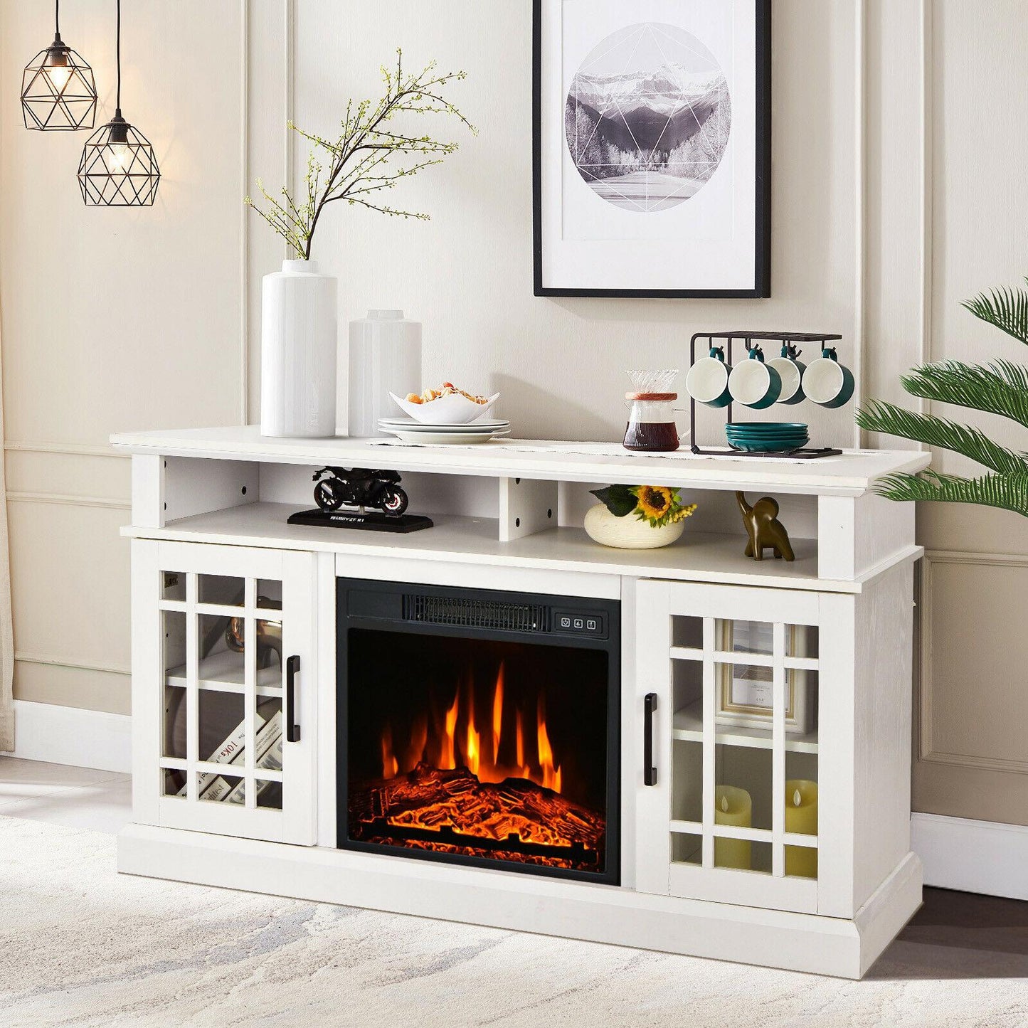 BABOOM 48-in W White TV Stand with Fan-forced Electric Fireplace BOM-20US-WH-CO