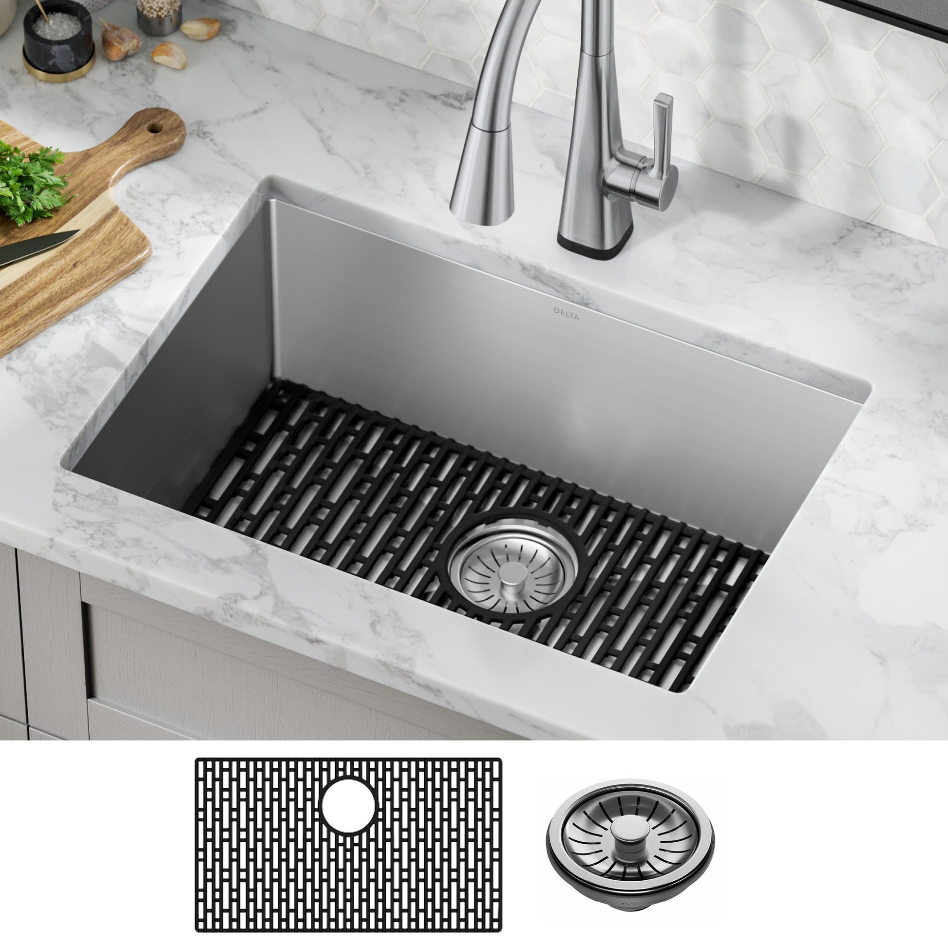 Delta Lenta Undermount 26-in x 18-in Stainless steel Single bowl 16 -Gauge Kitchen Sink