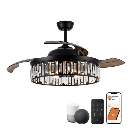 Parrot Uncle 52-in Matte Black with Brown Blades Color-changing Indoor Smart Chandelier Ceiling Fan with Light and Remote (3-Blade) F4723-SMART