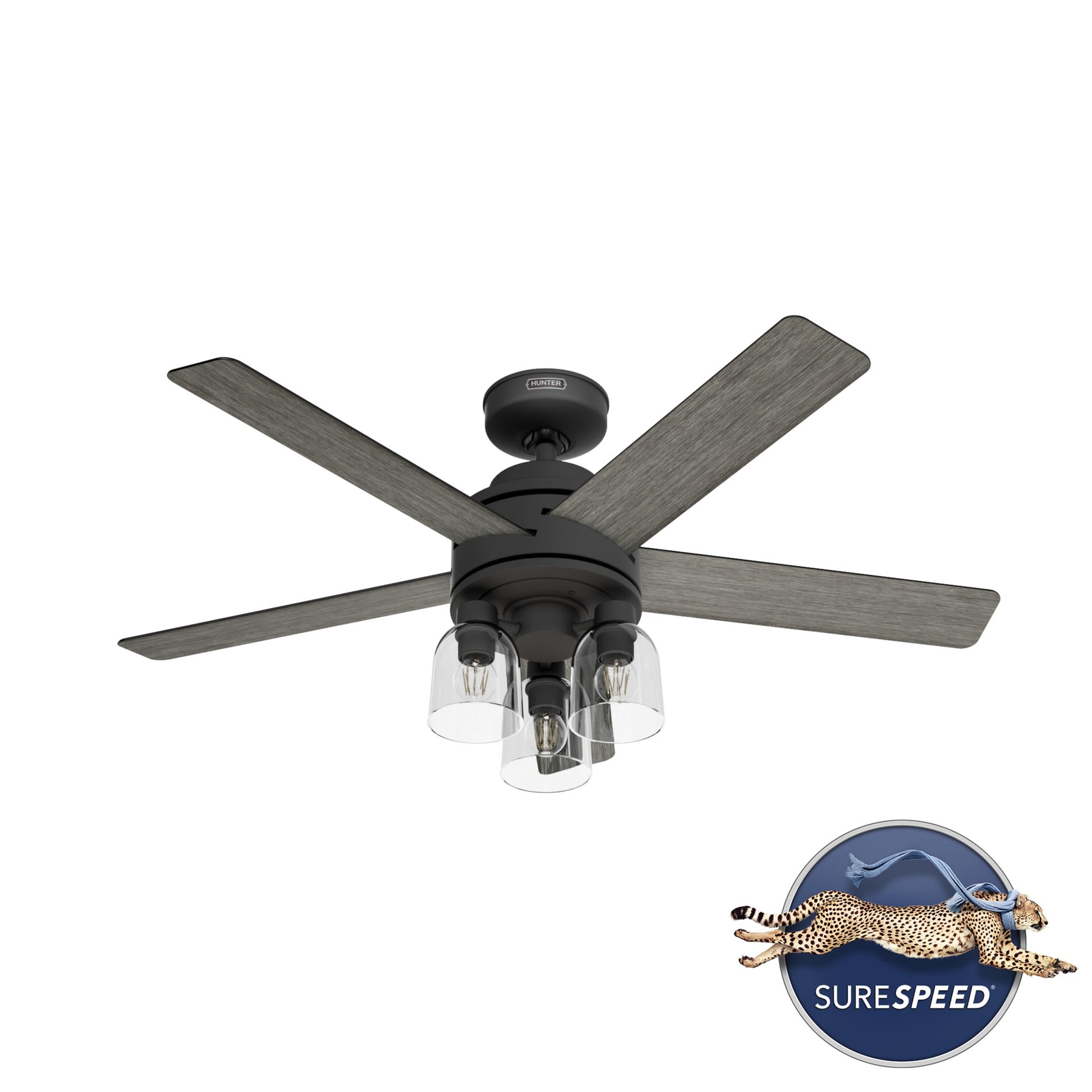 Hunter Lochemeade SureSpeed 52-in Matte Black with Dark Gray Oak Blades Ceiling Fan With Light - Remote Included ( 5 -Blade )